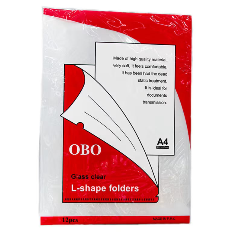 OBO A4 Glass Clear L-Shape Folder 12pcs