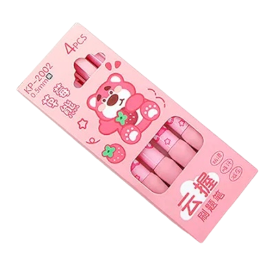 Cute Strawberry Bear Retractable Pens – 0.5mm | Set of 4