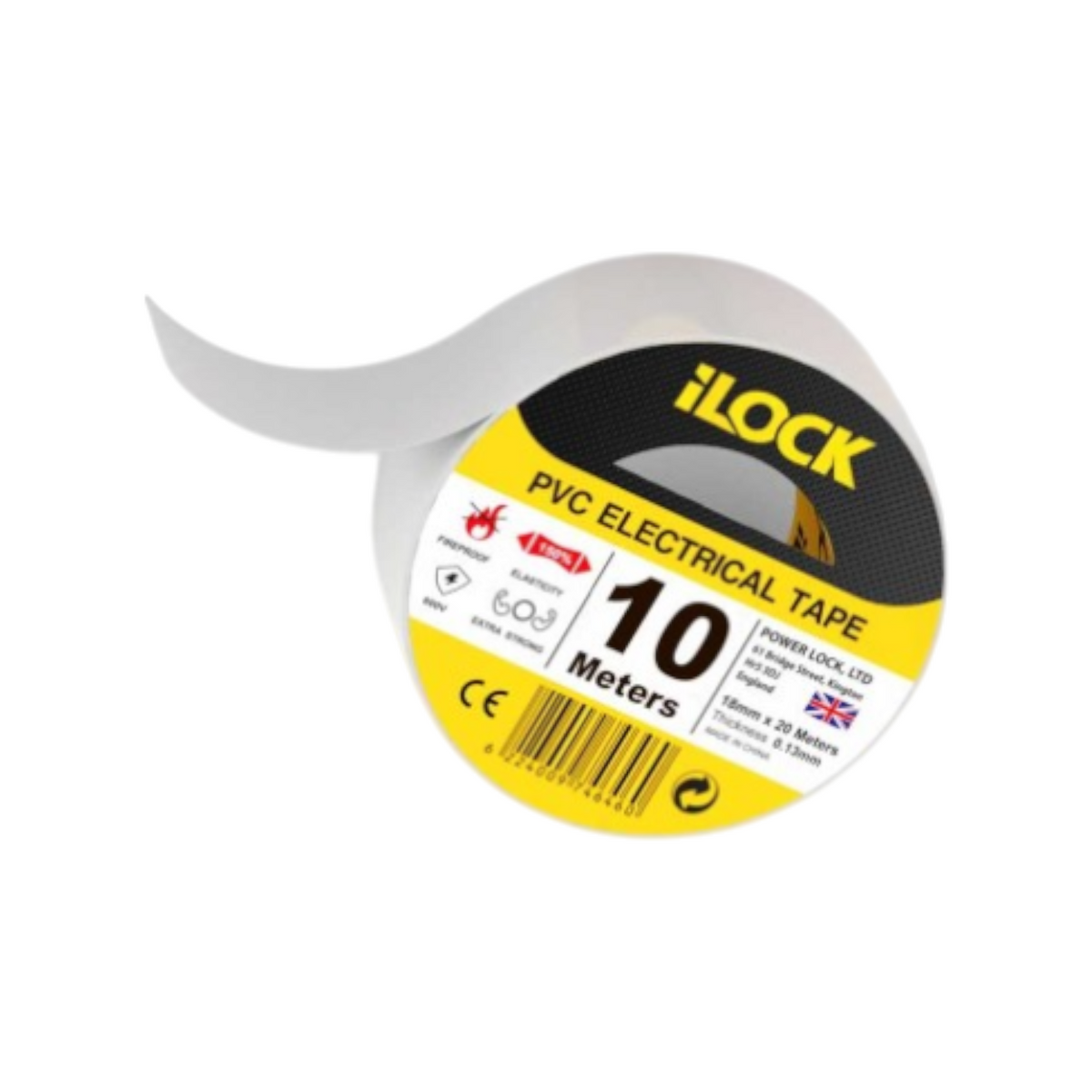 Elite Stationery House iLock white PVC electrical tape roll, 10-metre length for bonding and maintenance tasks.