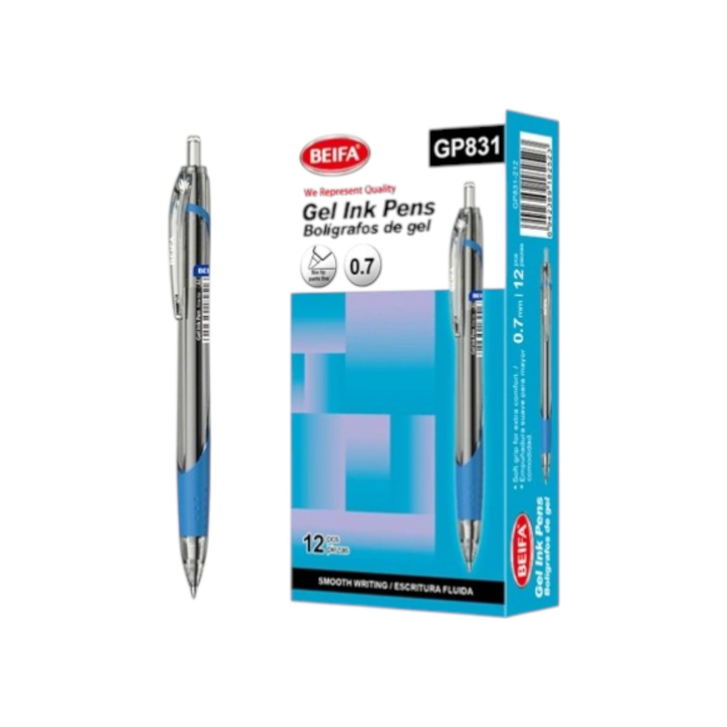 Beifa Quick-Drying Blue Gel Pen 0.7 mm with Spring – Model GP831