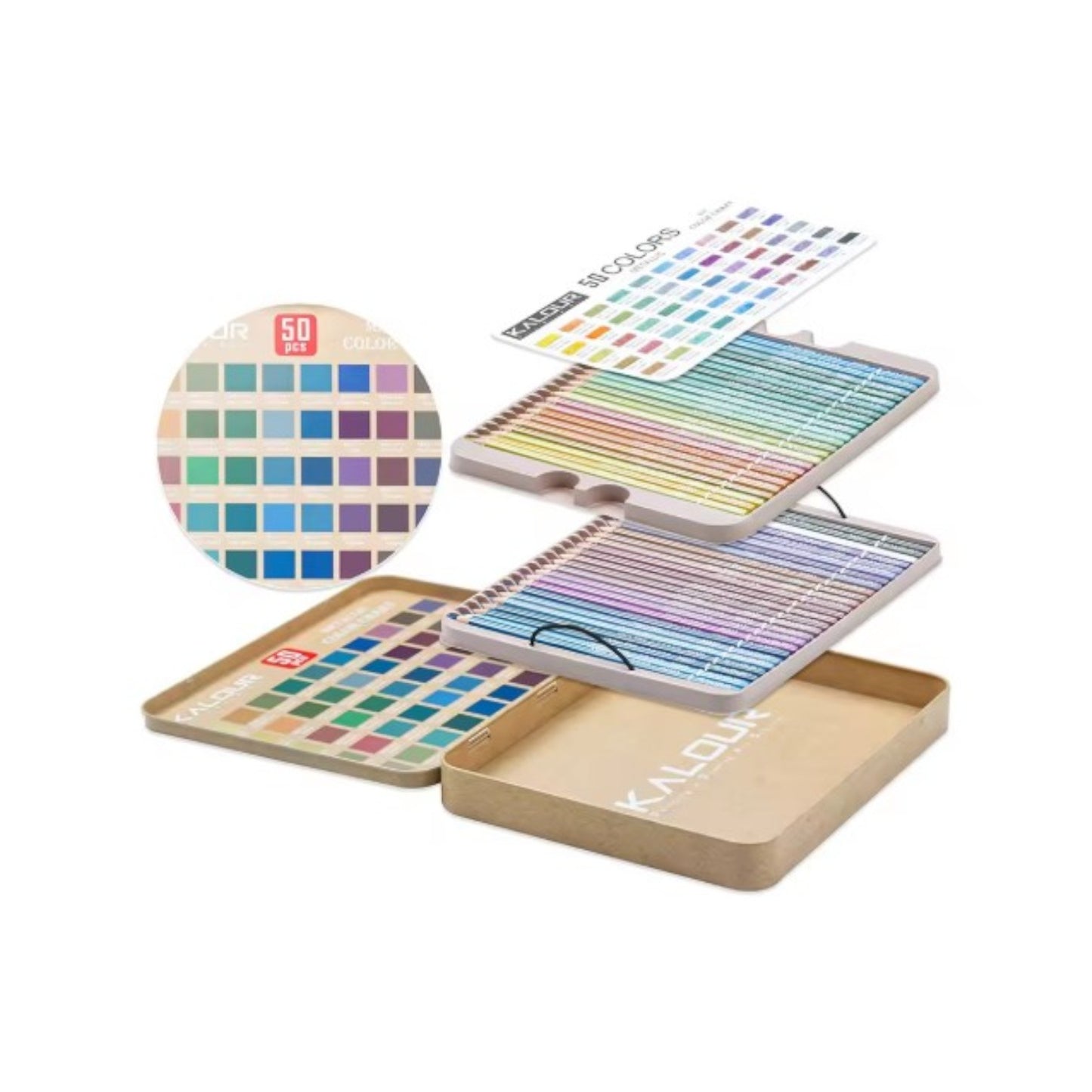 50Pcs Metallic , Macaron Colored Pencils Iron Gift Box