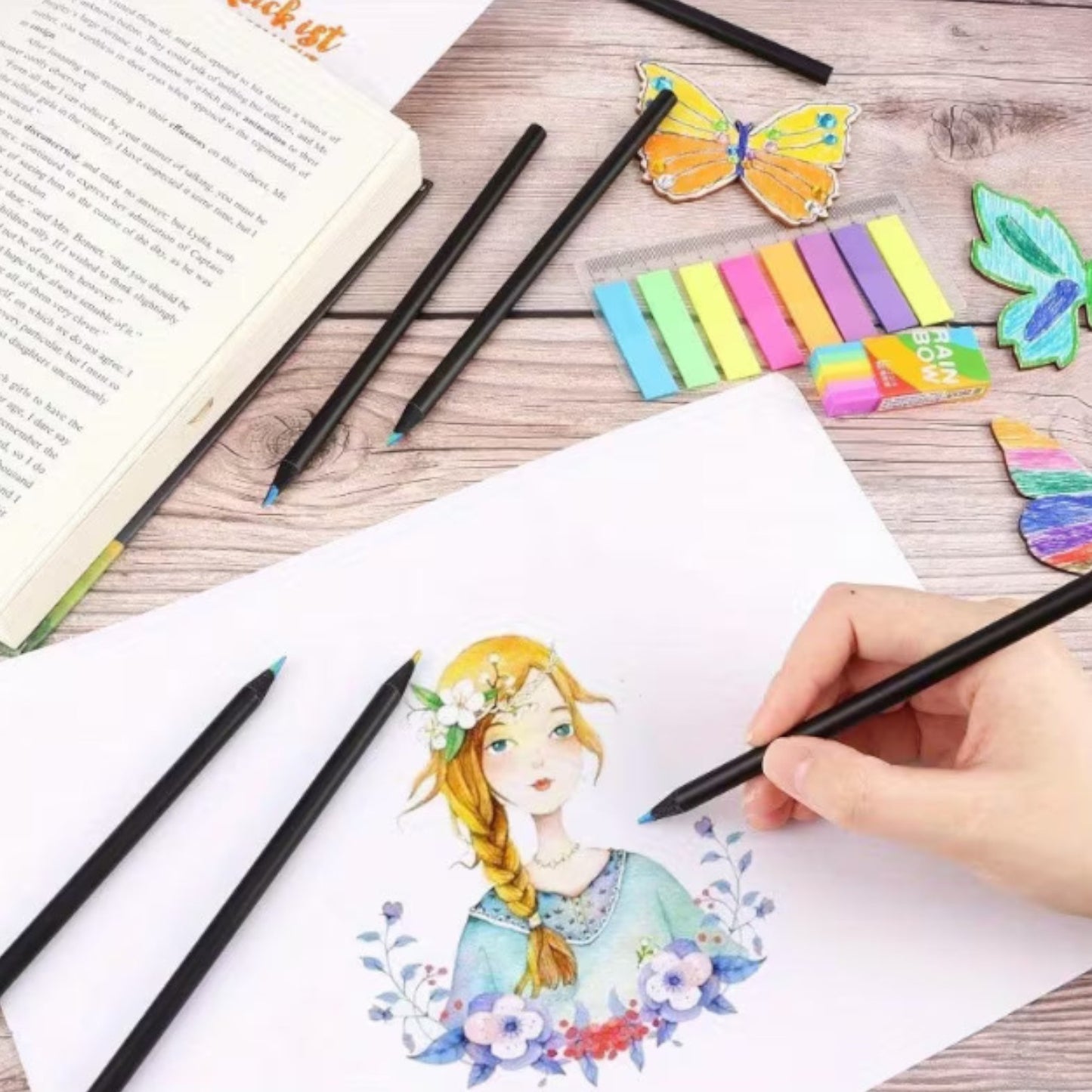 6 pcs Jumbo Rainbow Gradient Magic Pens - 1 Pencil