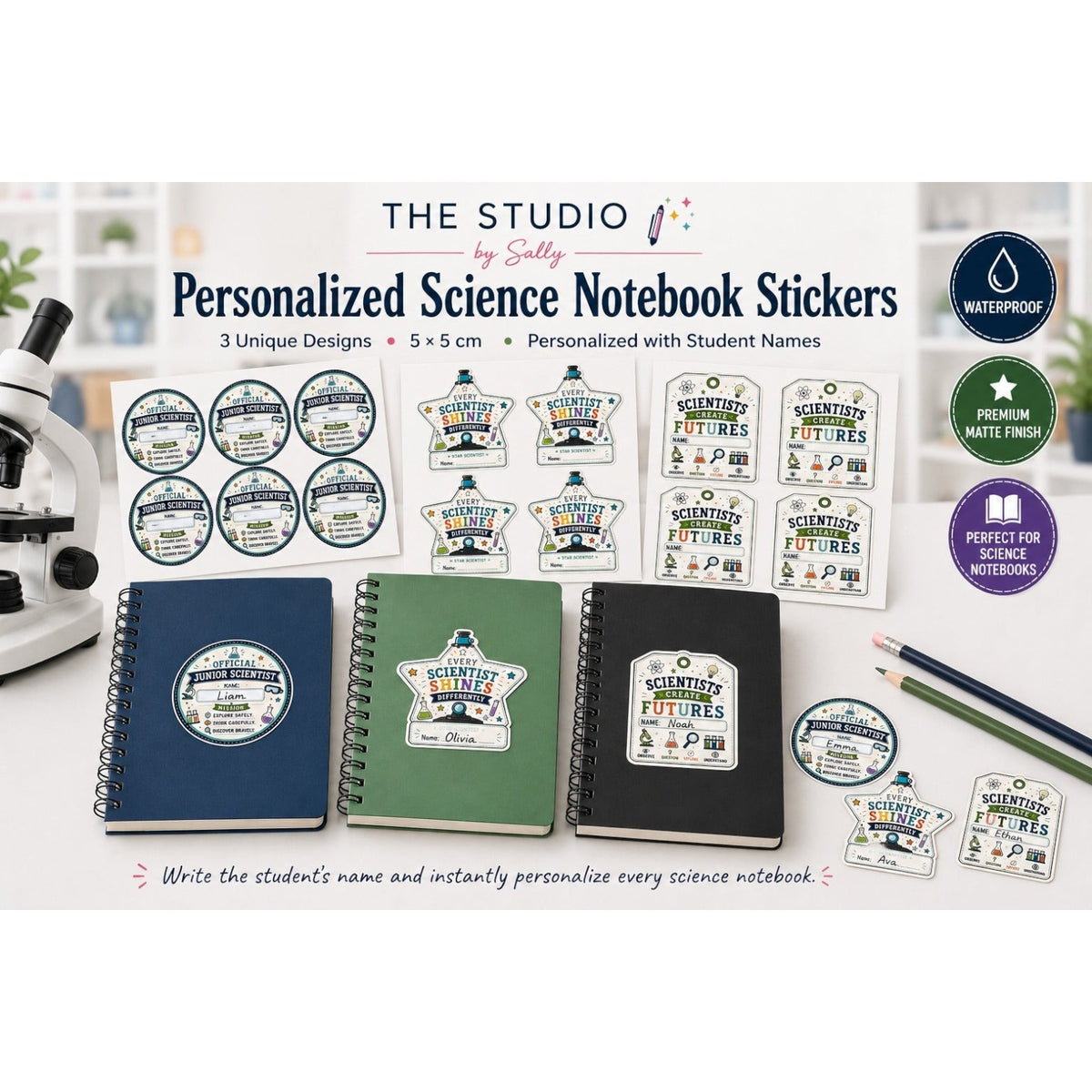 Official Junior Scientist Personalized Notebook Sticker