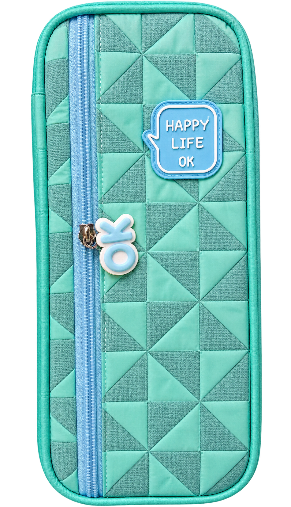 Happy Life Quilted Geometric Pencil Case – Large Capacity