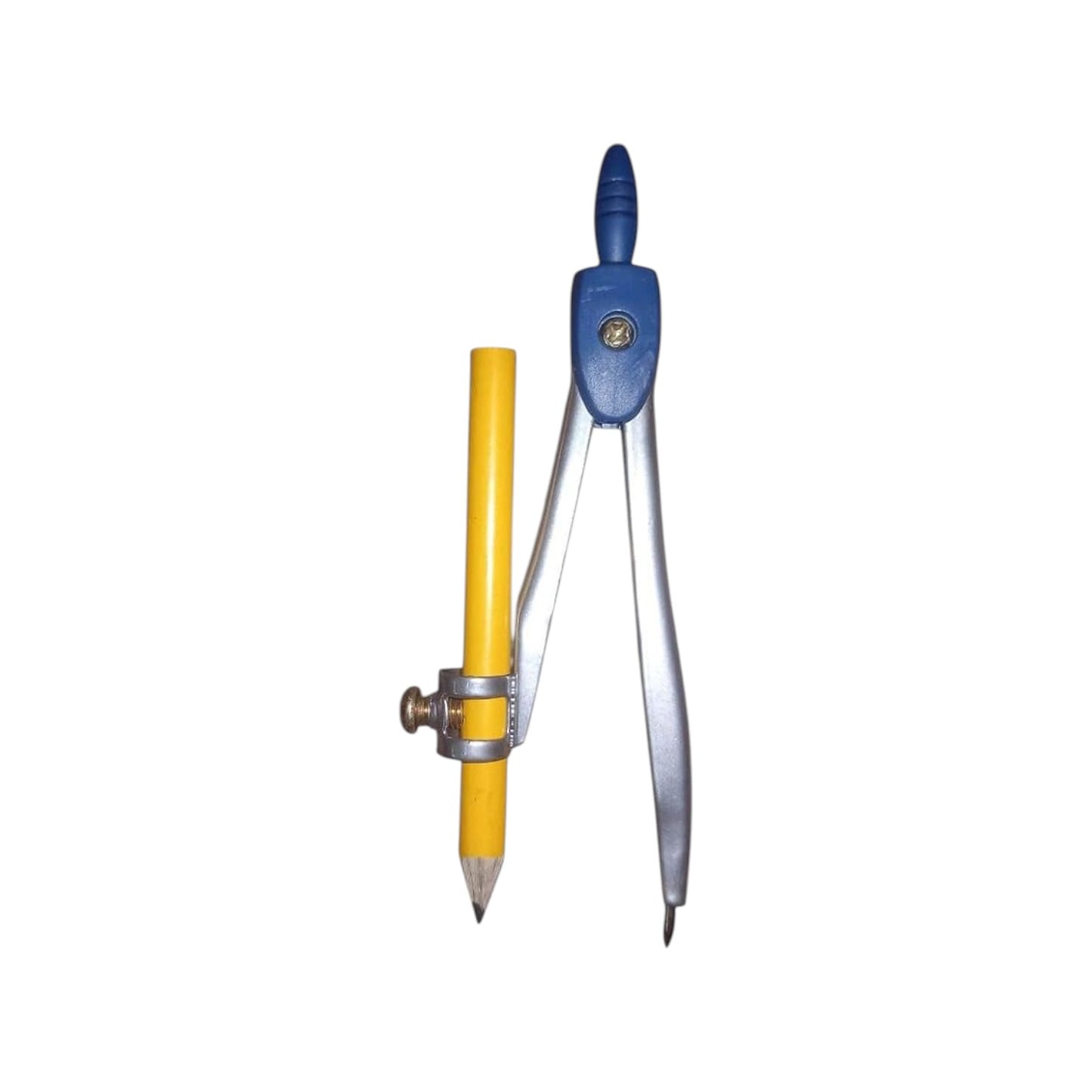Elite Stationery House geometric pencil compass with blue plastic top and yellow pencil for school and office work