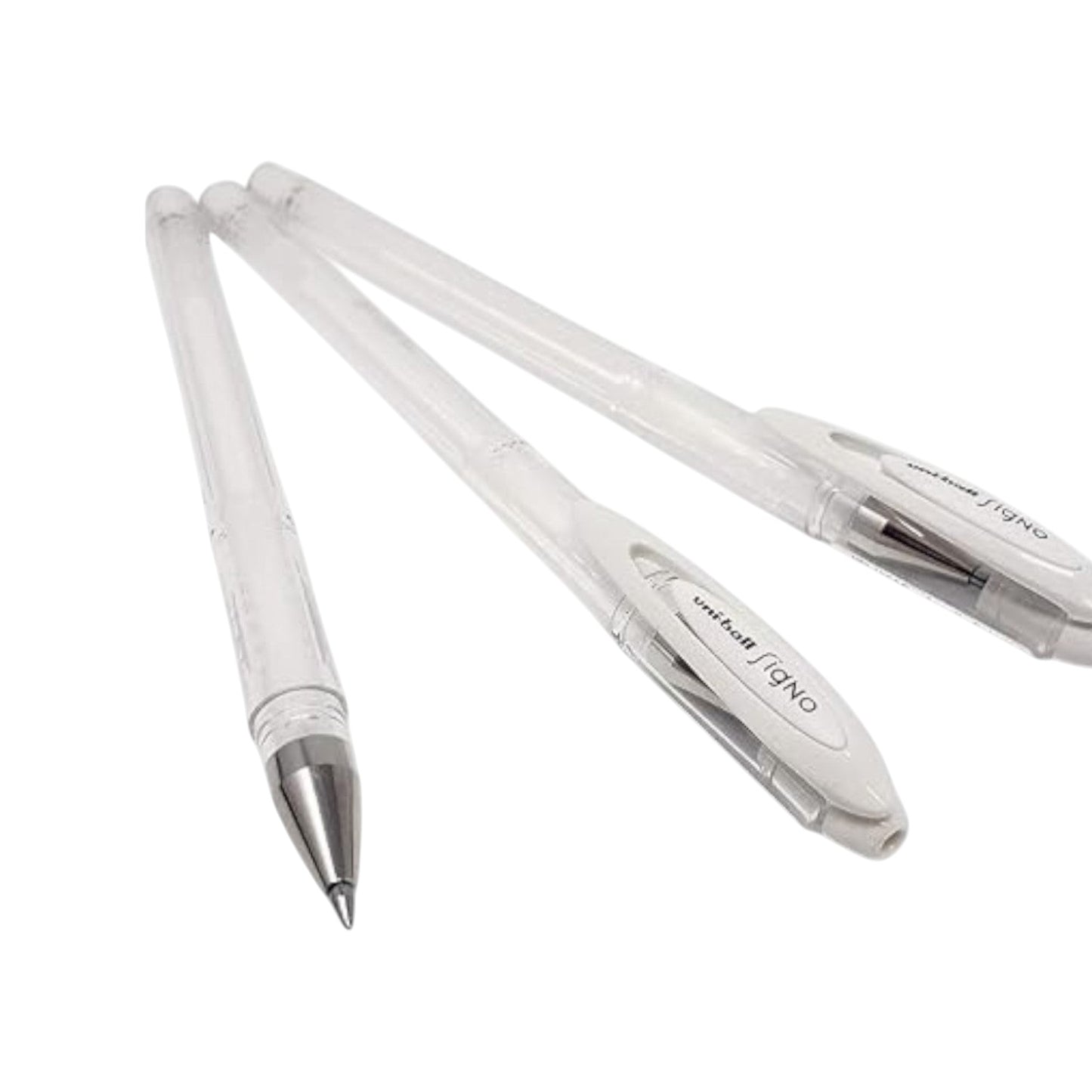 Elite Stationery House Signo Uni Ball gel rollerball pen in angelic pastel white for drawing on dark paper