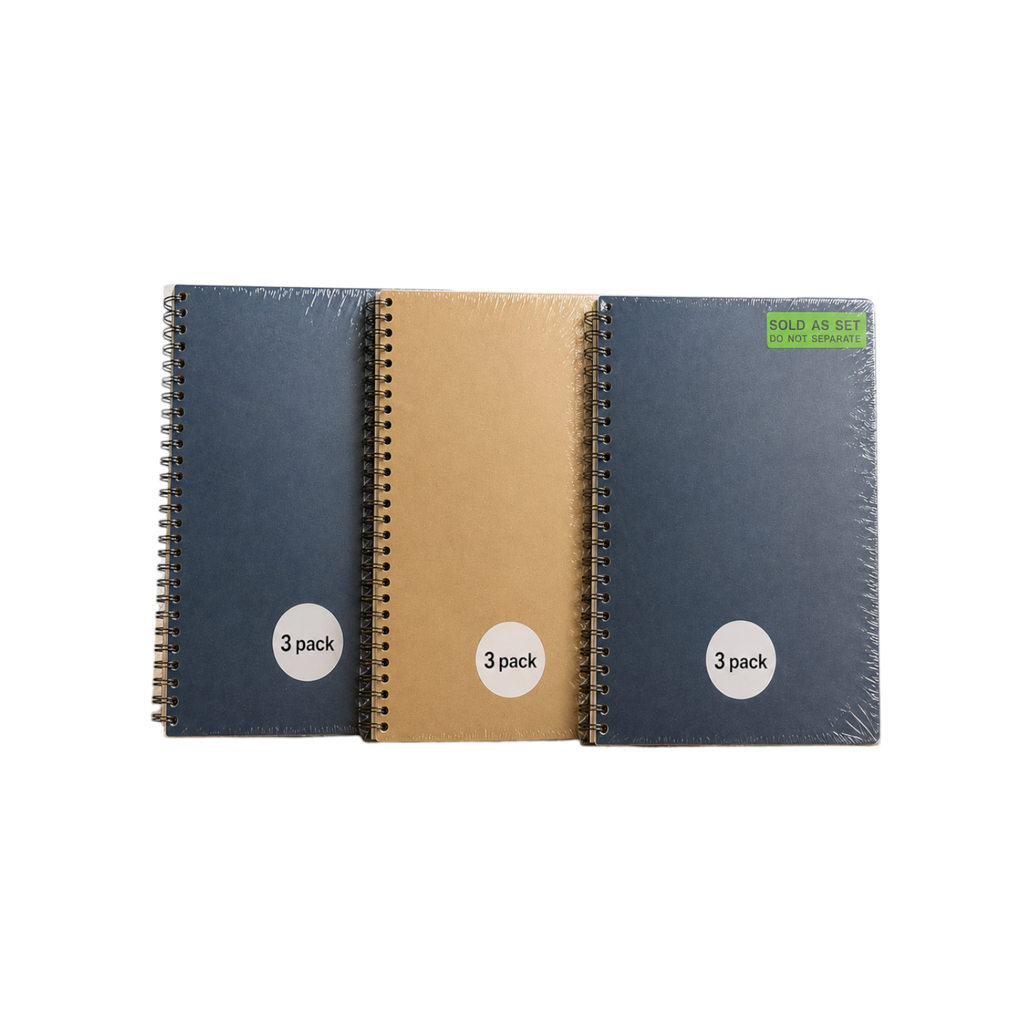 Elite Stationery House pack of 3 Mintra spiral notebooks with durable plastic covers in blue and tan