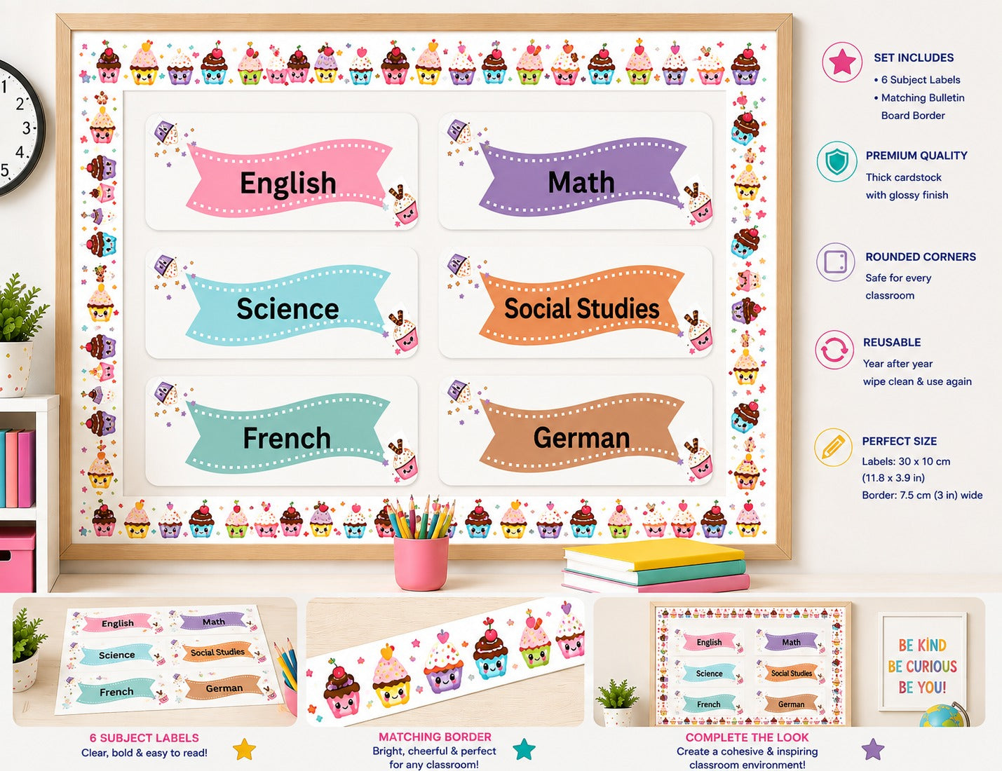 Sweet Cupcake Subject Labels – Set of 6