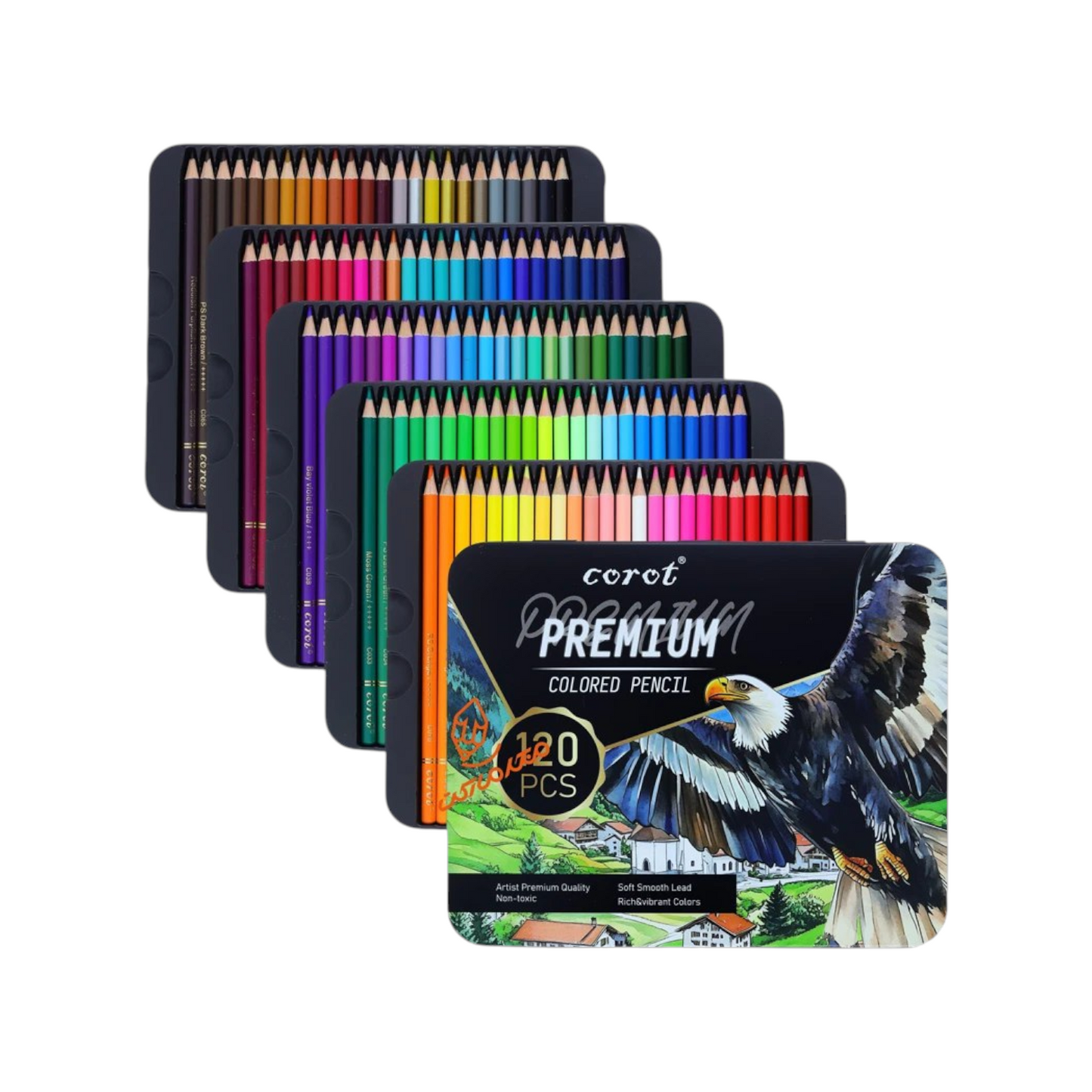 طقم 120 لون خشب علبة معدن Corot KLCQ-120Y