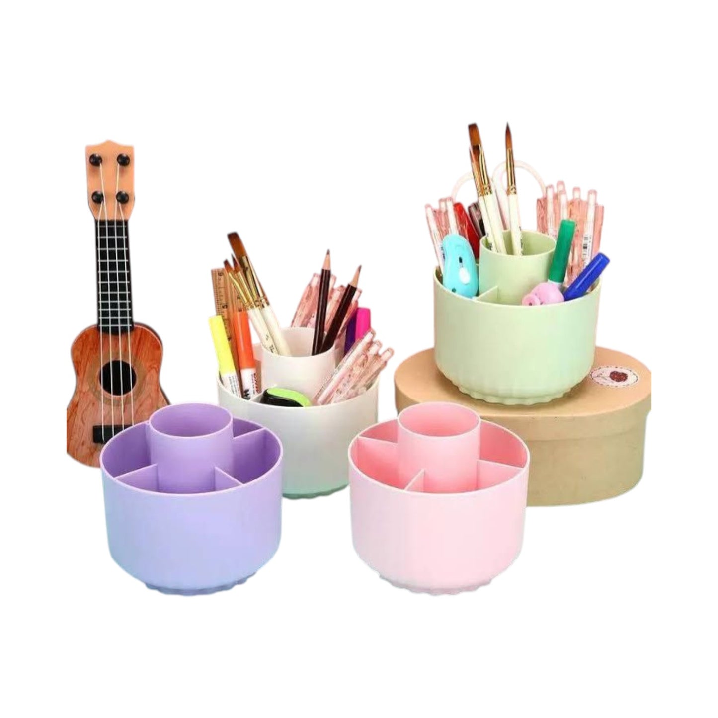 360 Degree Rotating Pen Holder Desk Organizer with 5 Compartments