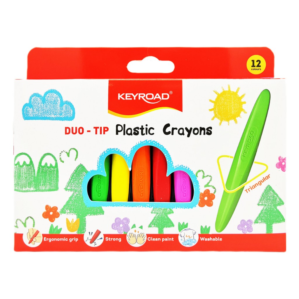 12 Colors Plastic Wax Crayons Pack - Keyroad KR971802