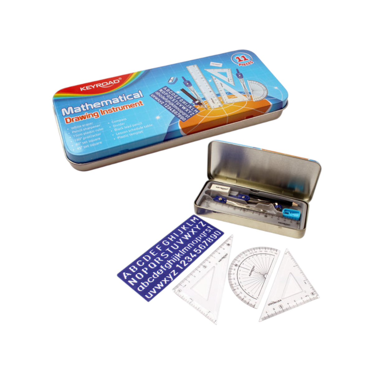 Keyroad 11-Piece Geometry Set in Tin Box – Model KR971708