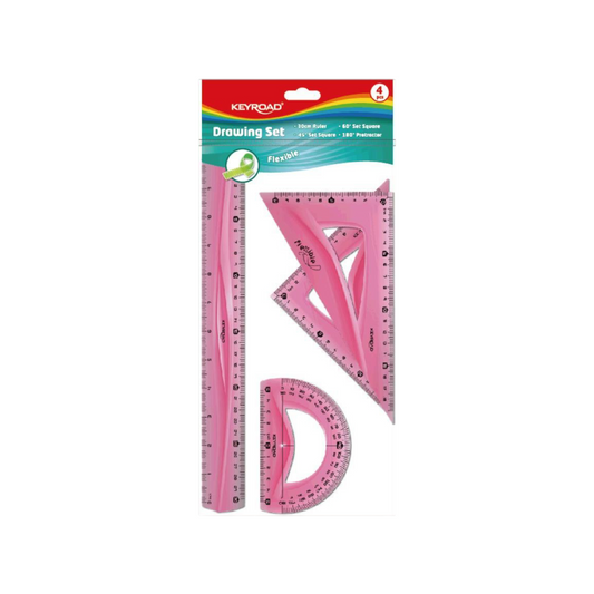 Engineering drawing Set 4 pieces (Ruler 30 cm + 2 triangles + protractor) Keyroad Model KR71105