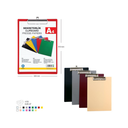 Colored Plastic Clipboard with Paper Clip, A4 170 gm