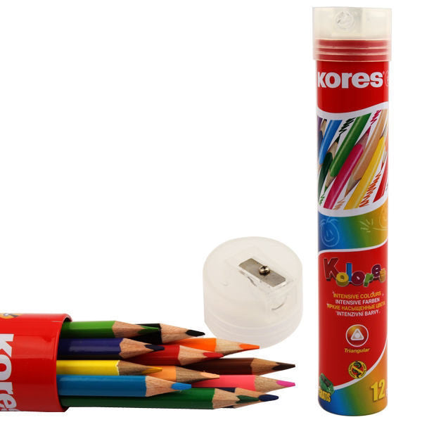 Wooden Pencils 12 Colors Medical Triangle + Round Metal box Kores