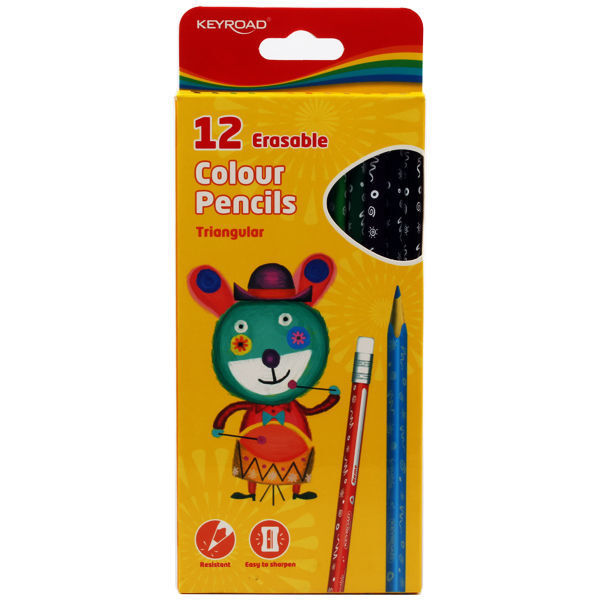 Wooden Pencils 12 Pencils with Eraser Medical Triangle 24 color Keyroad