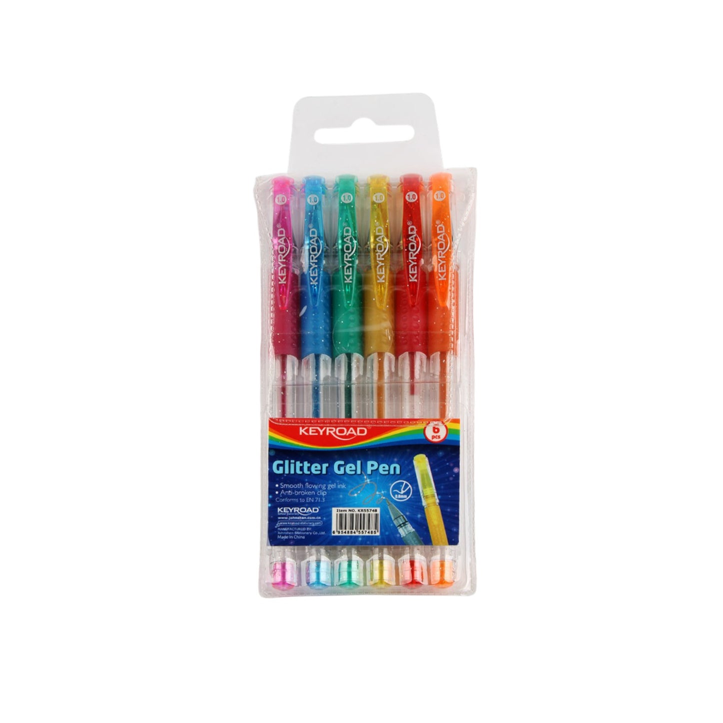 Gel Pen Set 6 Color Glitter - Key Road KR55748
