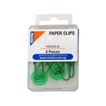 Elite Stationery House Mintra 50mm green plastic paper clips in a clear storage box, pack of 5