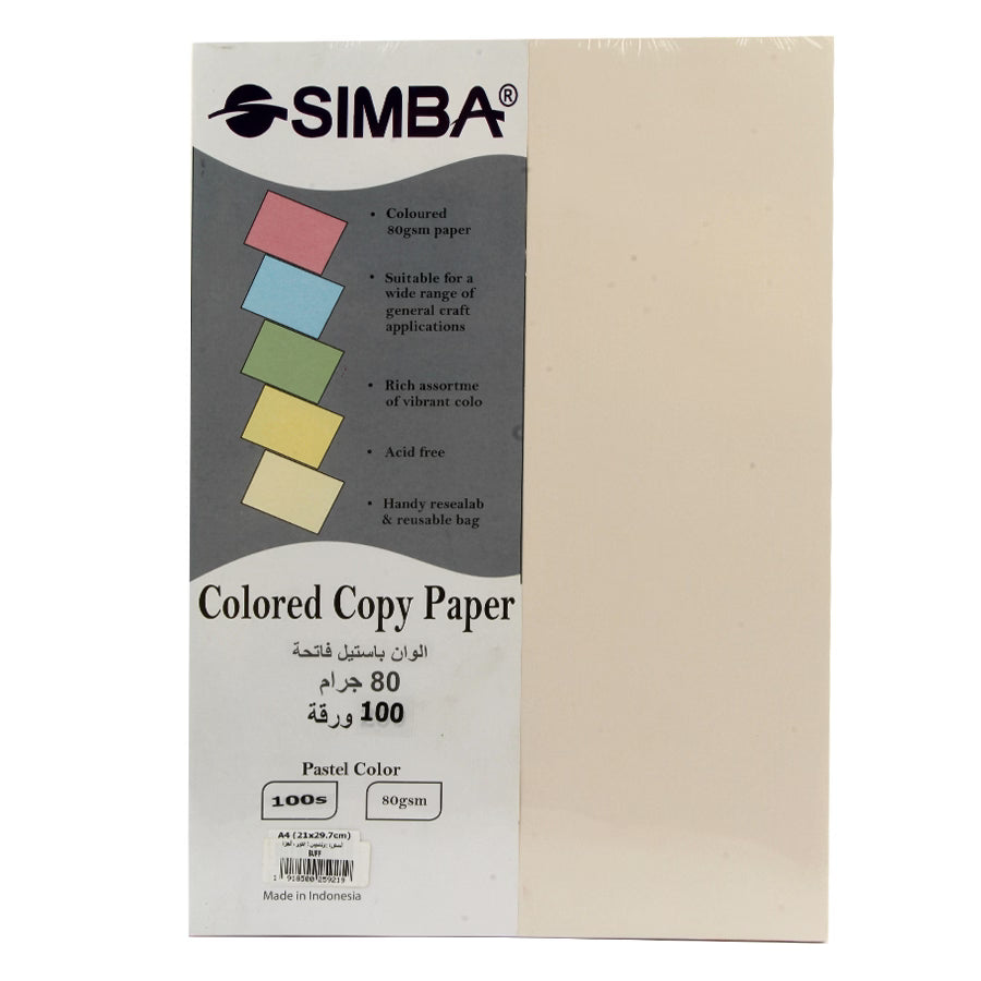 Pastel Copy Paper Pack,100 Sheets A4 80 gsm - Simba