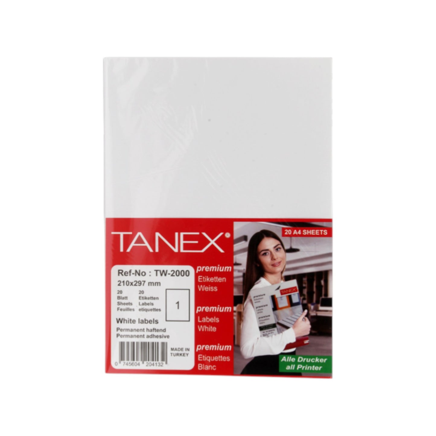 Computer Labels, White 20 Sheets, 210 x 297 mm A4 - Tanix TW-2000
