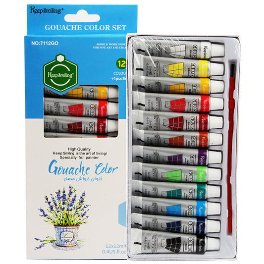 Keep Smiling Gouache Color - Box of 12 Colors & 1 Brush