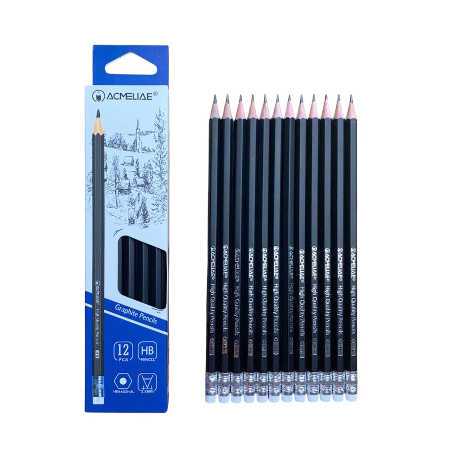Acmeliae HB Black Pencils With Eraser