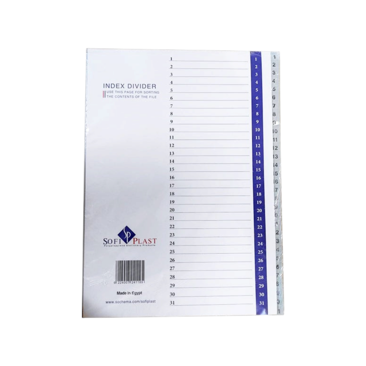 Elite Stationery House Sofiplast 311 grey plastic index dividers with numbered tabs for organized filing