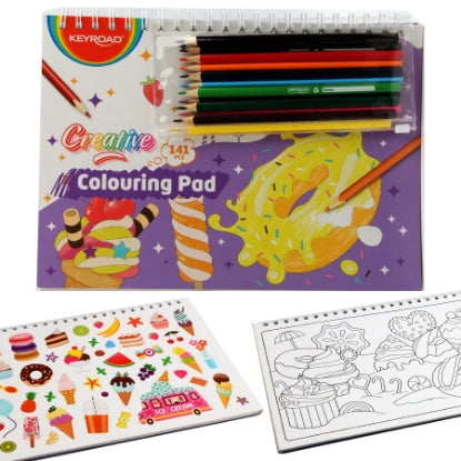 Coloring book bag + 12 wooden colored pencil + 8 colored markers, keyroad