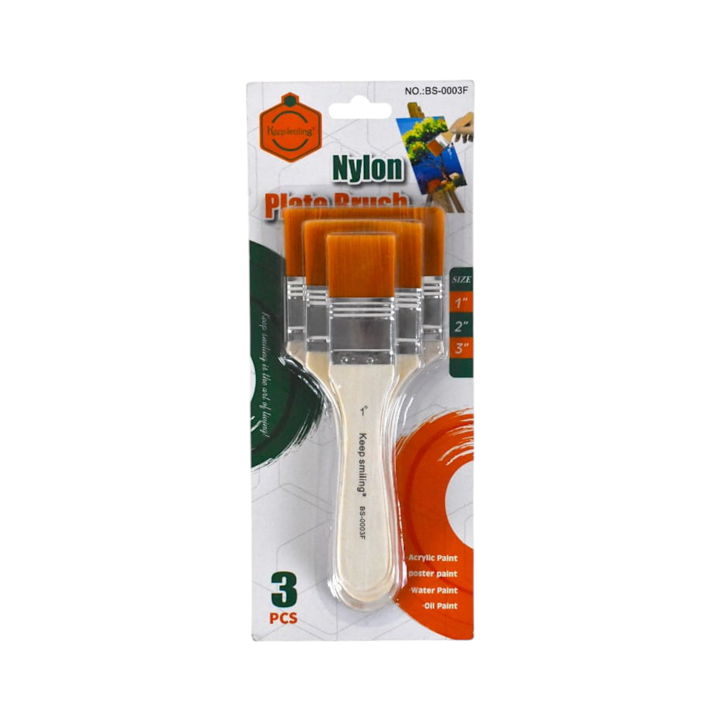 Keep Smiling High Quality Nylon Wide Paintbrush Set 3 Brushes