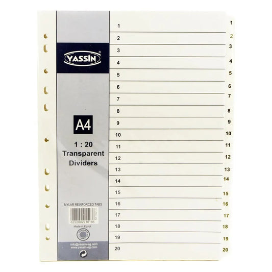 Transparent Plastic Index Dividers Numbers 1:20 - Yassin