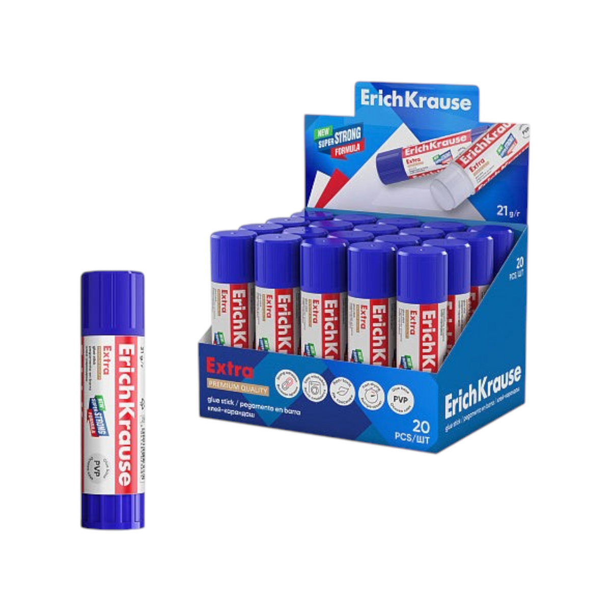 Elite Stationery House Erich Krause Extra 21g glue stick and a display box of 20 units for office and school use
