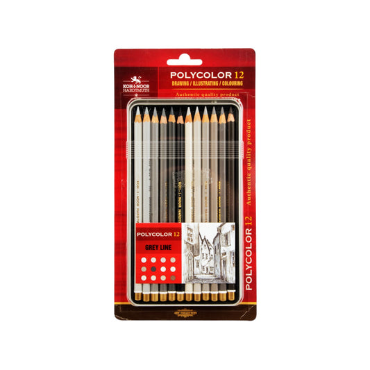 Koh-I-Noor Polycolor Grey Shades Wooden Colored Pencils Set for Artists - 12 Colors