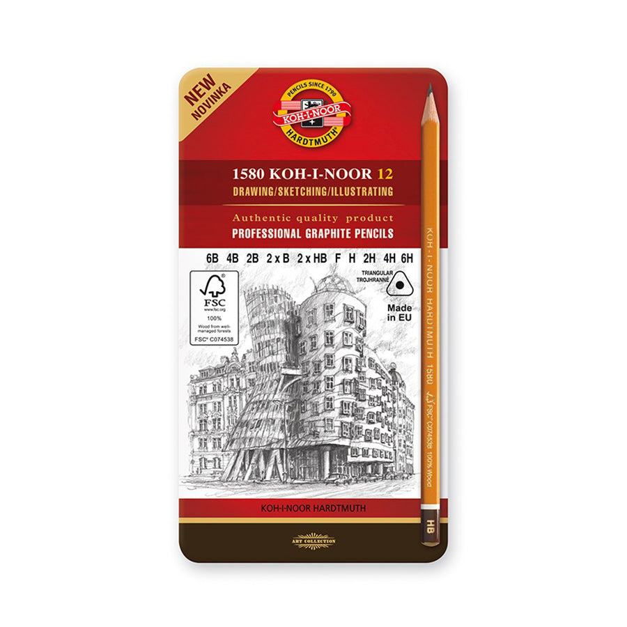 Koh-I-Noor 12-Piece Triangular Pencil Set, Grades 6B to 6H - Model 1582/12