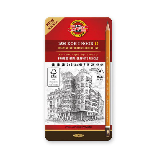 Koh-I-Noor 12-Piece Triangular Pencil Set, Grades 6B to 6H - Model 1582/12