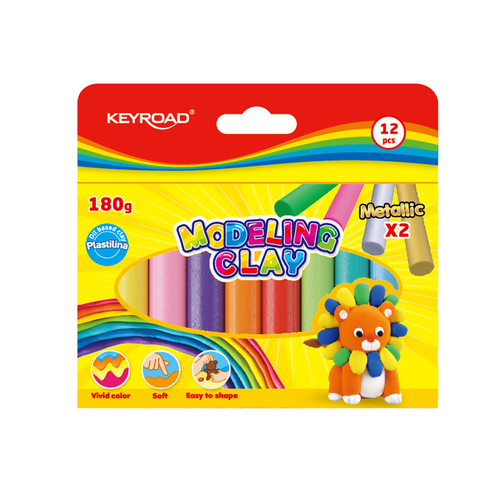Keyroad Colored Modeling Clay – 180g Box of 12 Sticks – Includes Silver and Gold – Model KR972233