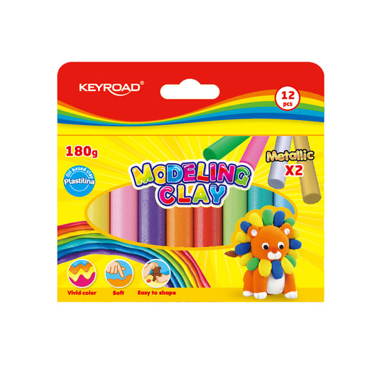 Keyroad Colored Modeling Clay – 180g Box of 12 Sticks – Includes Silver and Gold – Model KR972233