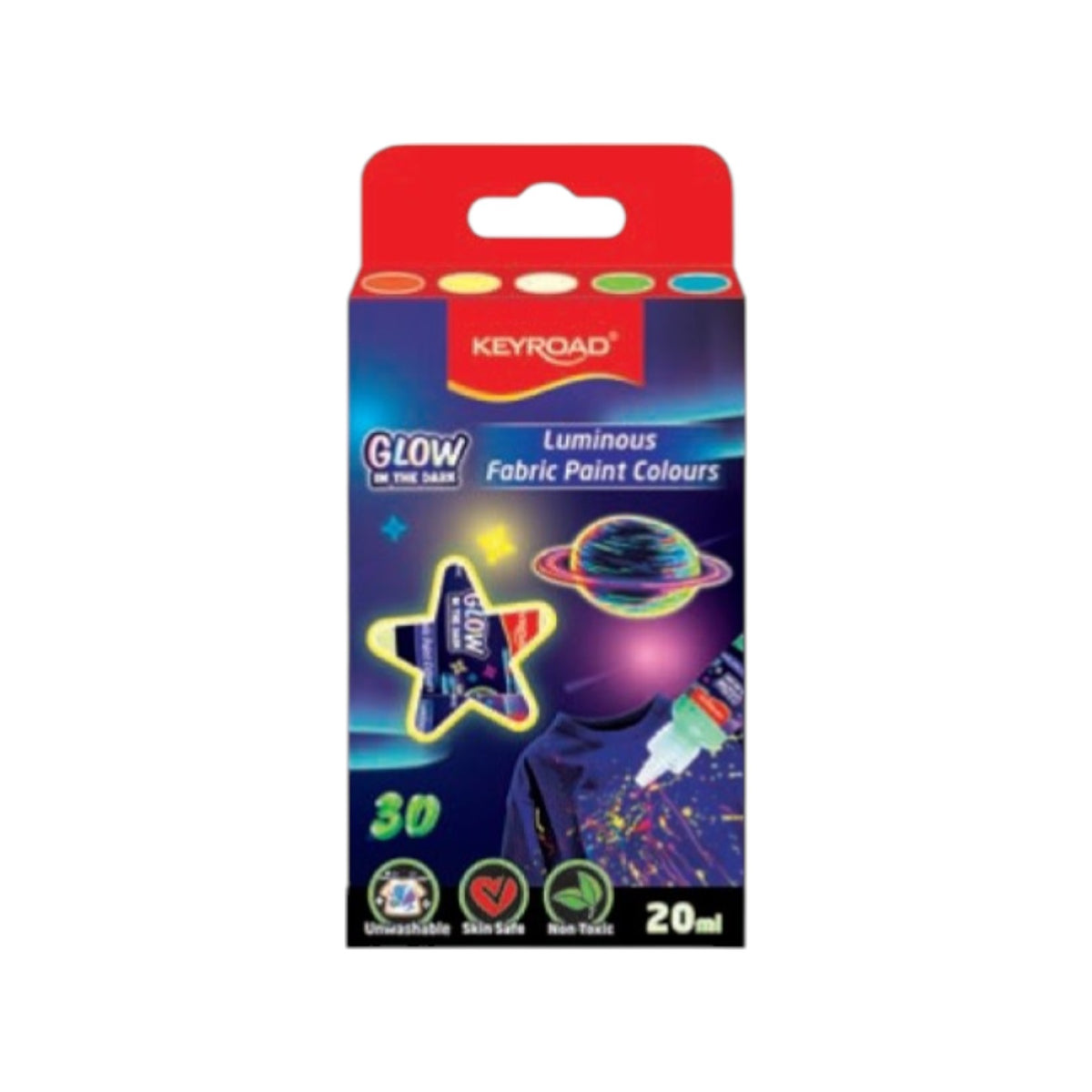 Phosphorescent Fabric Paint Set, 5 Colors 20 ml