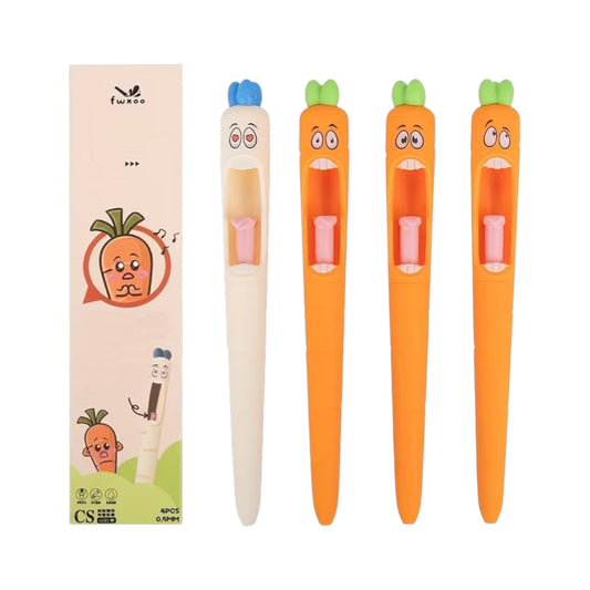 Carrot-Shaped Novelty Push Pens - 0.5Mm Black Ink