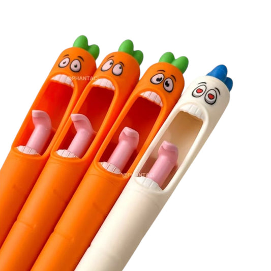 Carrot-Shaped Novelty Push Pens - 0.5Mm Black Ink
