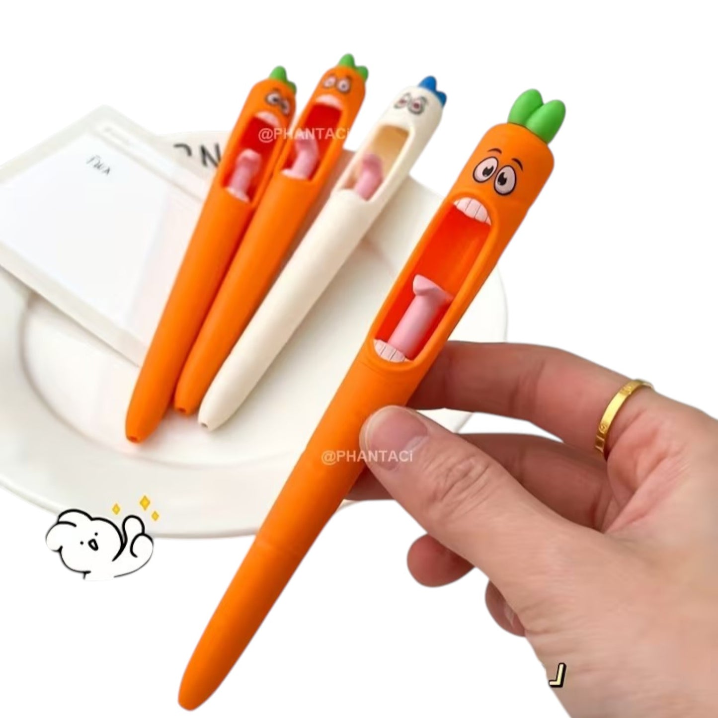 Carrot-Shaped Novelty Push Pens - 0.5Mm Black Ink