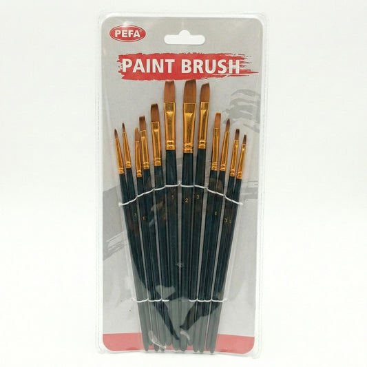 Beifa Flat Paint Brush Set Assorted Sizes 12pcs (Card) – Model DM236-A705
