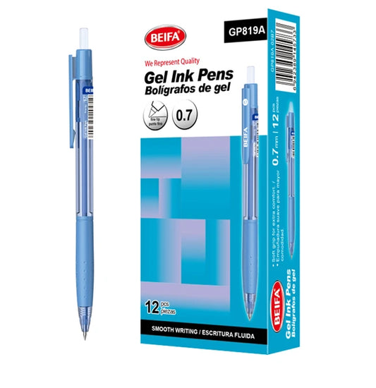 Beifa Quick-Dry Blue Gel Pen 0.7 mm with Click Mechanism – Model GP819A