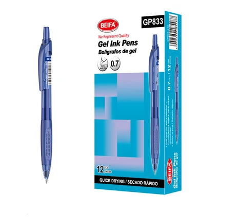 Beifa Quick-Drying Blue Gel Pen 0.7 mm with Spring – Model GP833-212