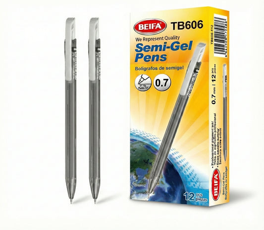 Black Semi-Gel Pen 0.7 mm with Push Button – Beifa Model TB606-112