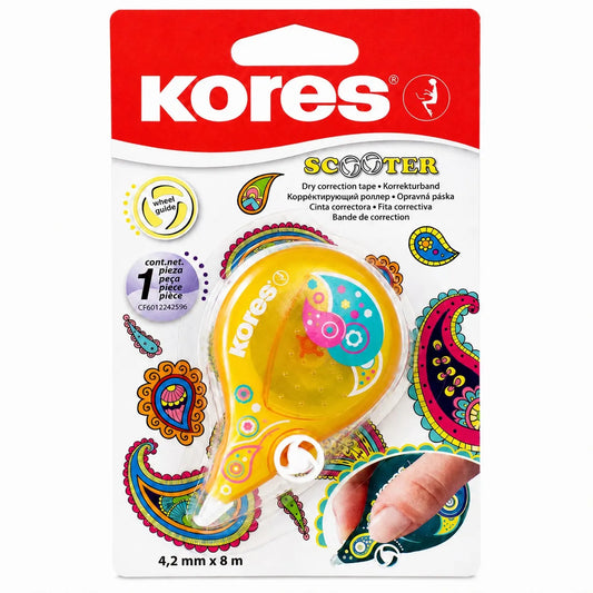 Kores Scooter Correction Tape, 4.2 mm × 8 m, Orange, Carded, Model 84931