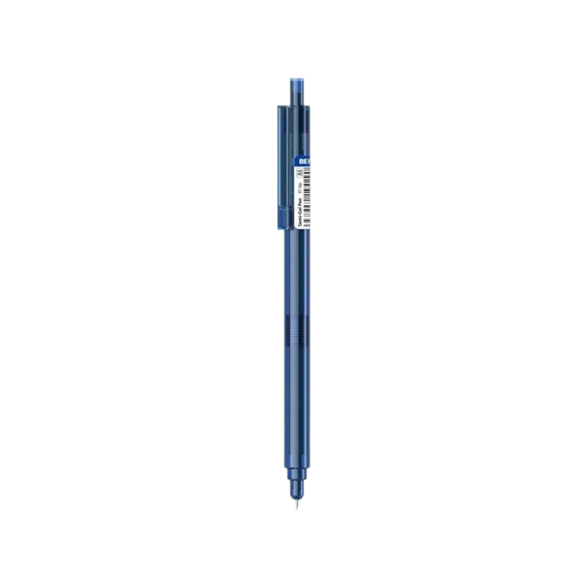 Elite Stationery House Beifa 0.5 mm blue semi-gel retractable pen with a transparent blue plastic barrel