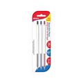 Elite Stationery House 3-piece semi-gel pen set with black, blue, and red ink and 0.7 mm tips in retail packaging.