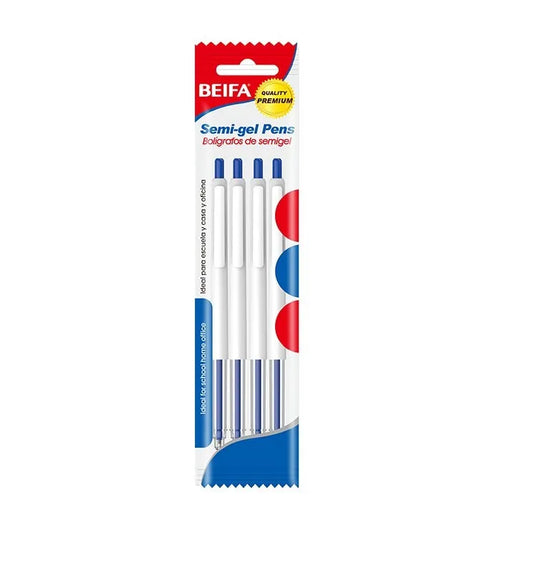 Beifa  Semi-Gel Pen Set, Blue, 4 Pieces, 0.7 mm, Model TB2-4A3