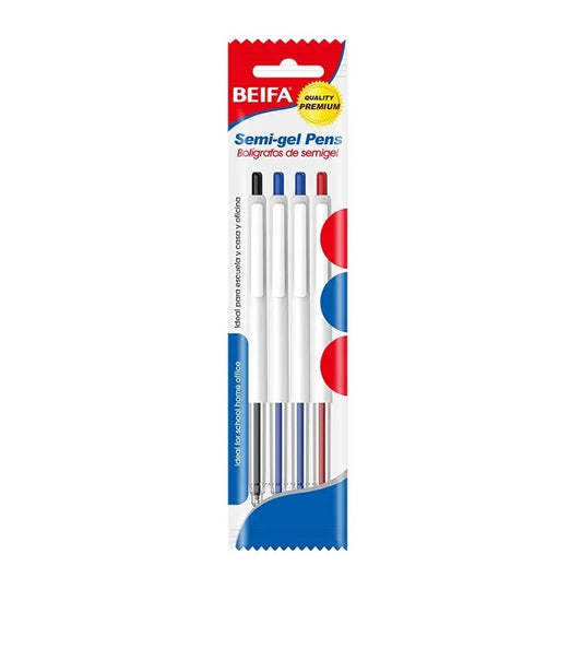 Beifa Semi-Gel Pen Set, 4 Pieces, Assorted Colors, 0.7 mm, Model TB2-4A1