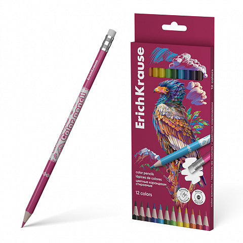 Eric Krause Erasable Colored Pencils Set 12 Colors Triangular 3.3 mm